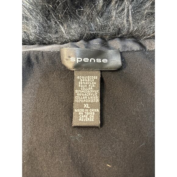 Black Faux Fur Trim Silk Blend Cardigan XL Y2K Mob Wife Witchy Goth Spense - Picture 8 of 16